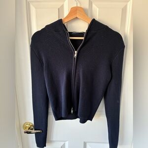 Brandy Melville Cropped Navy Ribbed Zip-Up
